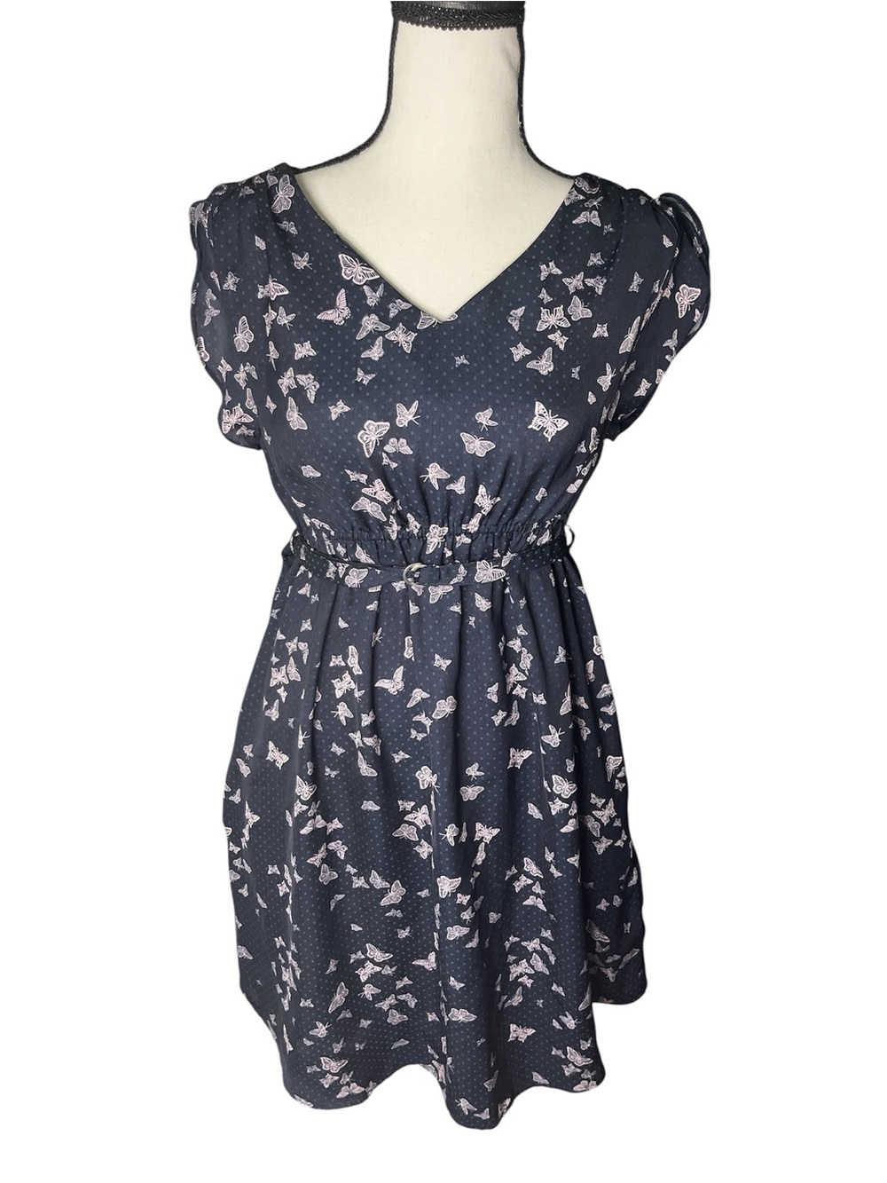 H&M Mama butterfly print maternity dress navy blue size small - Picture 2 of 4